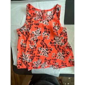 Decree Womens Coral Orange Floral Cherry Blossom Split Back Tank Top Blouse M
